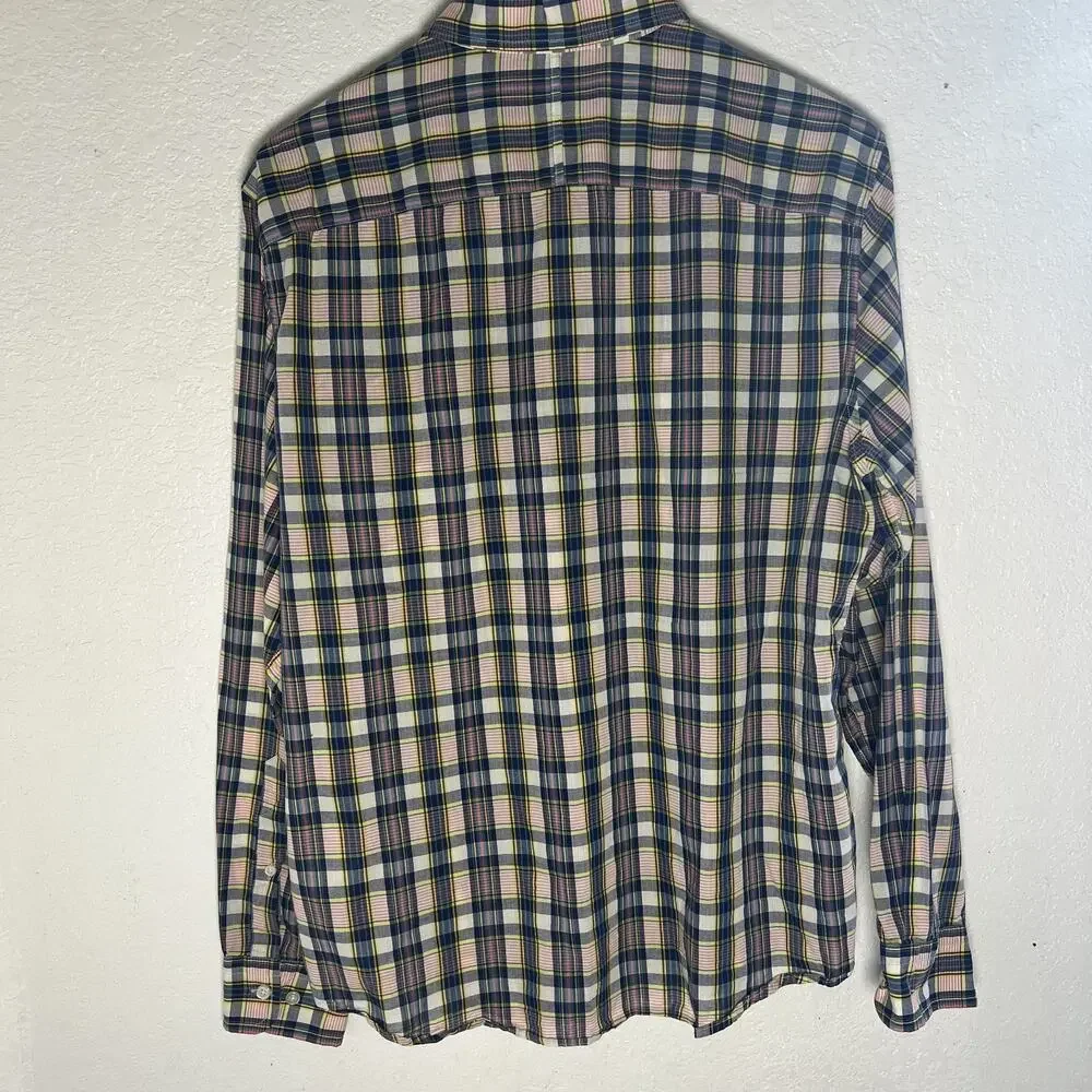 Banana Republic Shirt Men Medium Multi Check Button Up Luxe Flannel Preppy Grant
